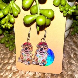Dog Bulldog Christmas Earrings